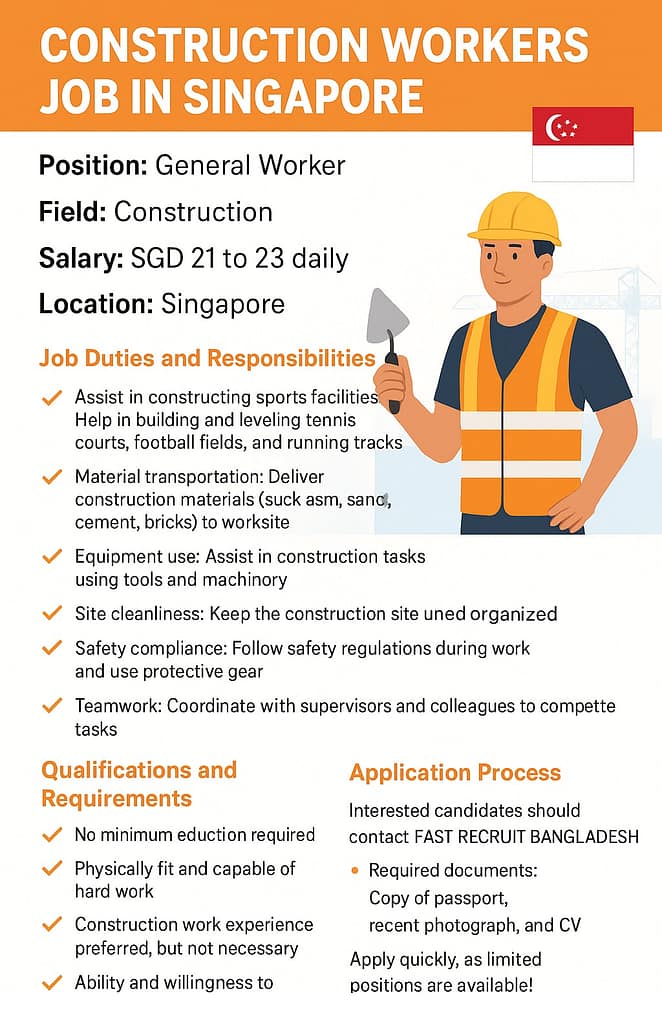 Construction workers job in Singapore for Bangladeshi | Fast Recruit Bangladesh 2025